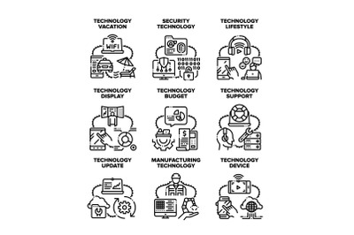 Technology Support Set Icons Vector Illustrations