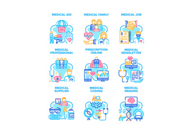 Medical Aid Job Set Icons Vector Illustrations