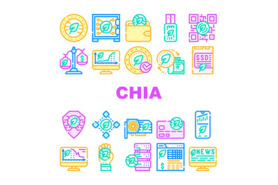 Chia Cryptocurrency Collection Icons Set Vector