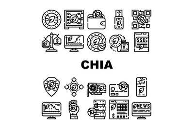 Chia Cryptocurrency Collection Icons Set Vector