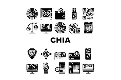 Chia Cryptocurrency Collection Icons Set Vector