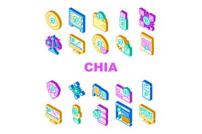 Chia Cryptocurrency Collection Icons Set Vector