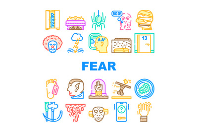 Fear Phobia Problem Collection Icons Set Vector