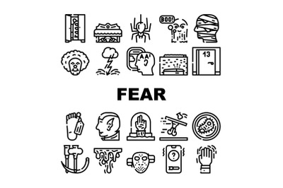 Fear Phobia Problem Collection Icons Set Vector