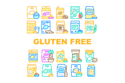 Gluten Free Products Collection Icons Set Vector