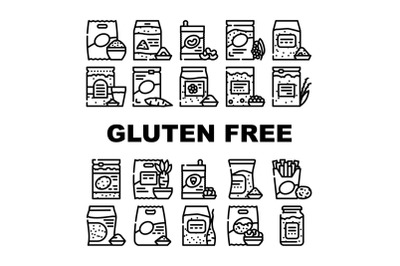 Gluten Free Products Collection Icons Set Vector