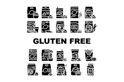 Gluten Free Products Collection Icons Set Vector