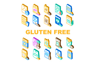 Gluten Free Products Collection Icons Set Vector