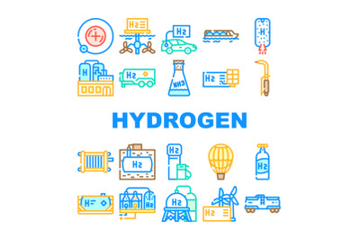 Hydrogen Energy Gas Collection Icons Set Vector