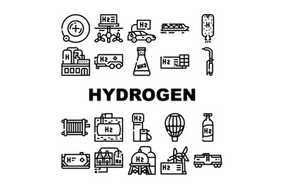 Hydrogen Energy Gas Collection Icons Set Vector