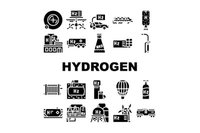 Hydrogen Energy Gas Collection Icons Set Vector