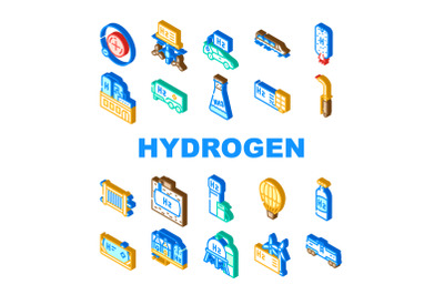 Hydrogen Energy Gas Collection Icons Set Vector