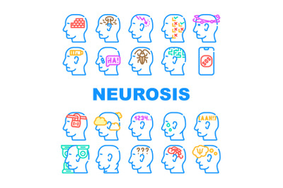 Neurosis Brain Problem Collection Icons Set Vector