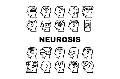 Neurosis Brain Problem Collection Icons Set Vector