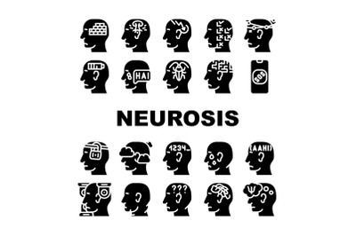 Neurosis Brain Problem Collection Icons Set Vector