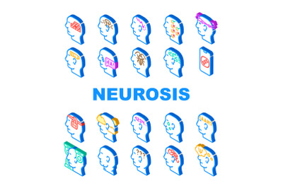 Neurosis Brain Problem Collection Icons Set Vector