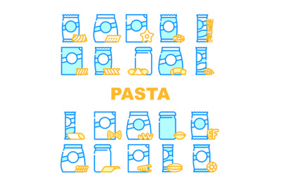 Pasta Food Package Collection Icons Set Vector