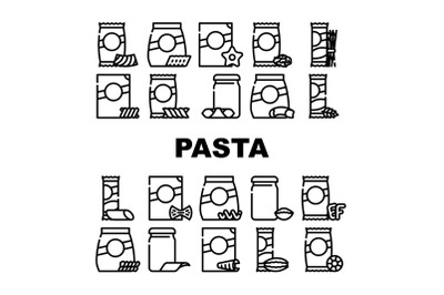 Pasta Food Package Collection Icons Set Vector