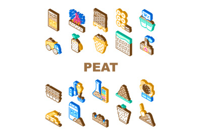 Peat Fuel Production Collection Icons Set Vector