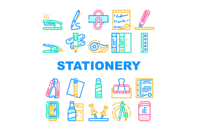 Stationery Equipment Collection Icons Set Vector