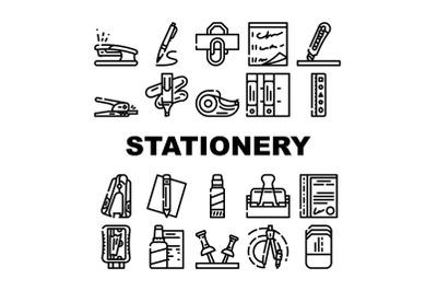 Stationery Equipment Collection Icons Set Vector