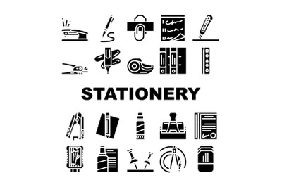 Stationery Equipment Collection Icons Set Vector