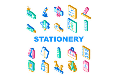 Stationery Equipment Collection Icons Set Vector