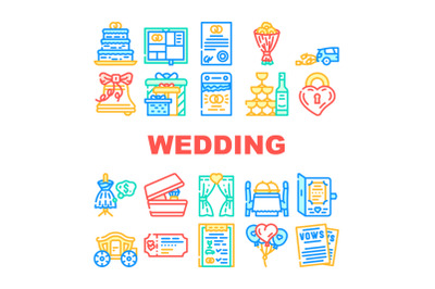 Wedding Day Accessory Collection Icons Set Vector