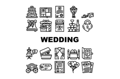 Wedding Day Accessory Collection Icons Set Vector