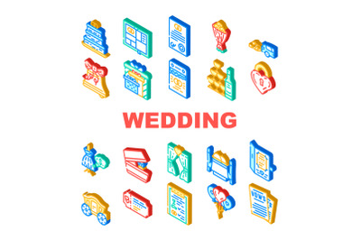 Wedding Day Accessory Collection Icons Set Vector