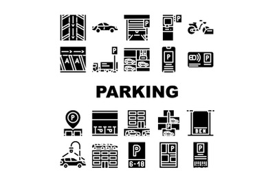 Parking Transport Collection Icons Set Vector