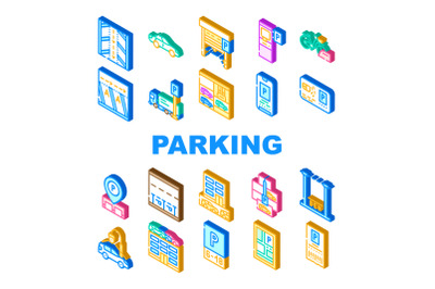 Parking Transport Collection Icons Set Vector