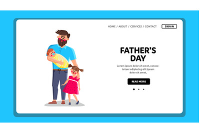 Fathers Day Celebrate Man With Children Vector