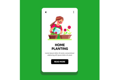 Girl Home Planting And Watering Flowers Vector