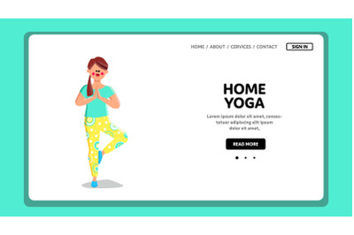 Home Yoga Practicing And Training Woman Vector