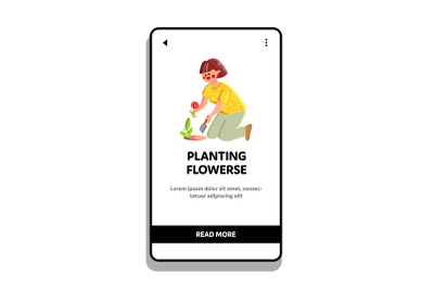 Woman Gardener Planting Flowers In Garden Vector