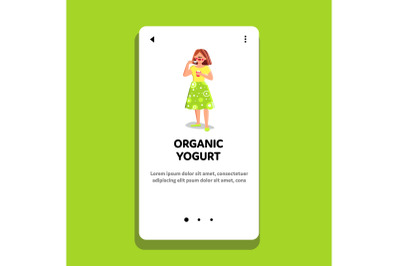 Organic Yogurt Dessert Eating Young Woman Vector