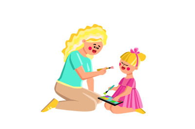 Mother Doing Beauty Make-up Little Daughter Vector