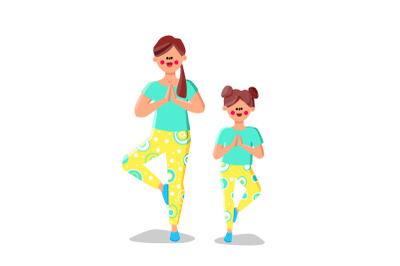 Mother And Daughter Doing Yoga Together Vector