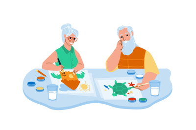 Senior Man And Woman Painting In Art Class Vector