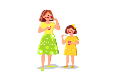 Woman And Girl Eating Yogurt Healthy Food Vector