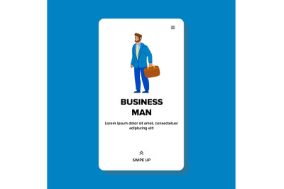 Business Man Going At Work With Suitcase Vector