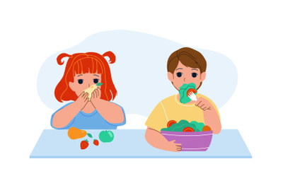 Children Eat Vitamin Fruits And Vegetables Vector