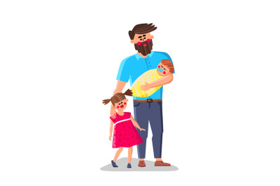 Happy Father With Daughter And Newborn Son Vector