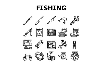 Fishing Shop Products Collection Icons Set Vector