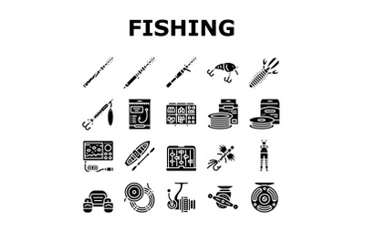 Fishing Shop Products Collection Icons Set Vector