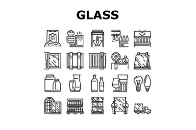 Glass Production Plant Collection Icons Set Vector