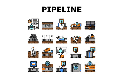 Pipeline Construction Collection Icons Set Vector