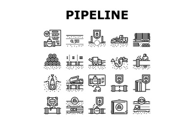 Pipeline Construction Collection Icons Set Vector