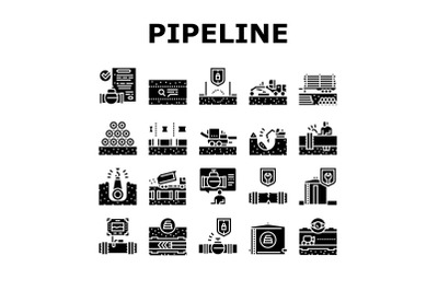 Pipeline Construction Collection Icons Set Vector